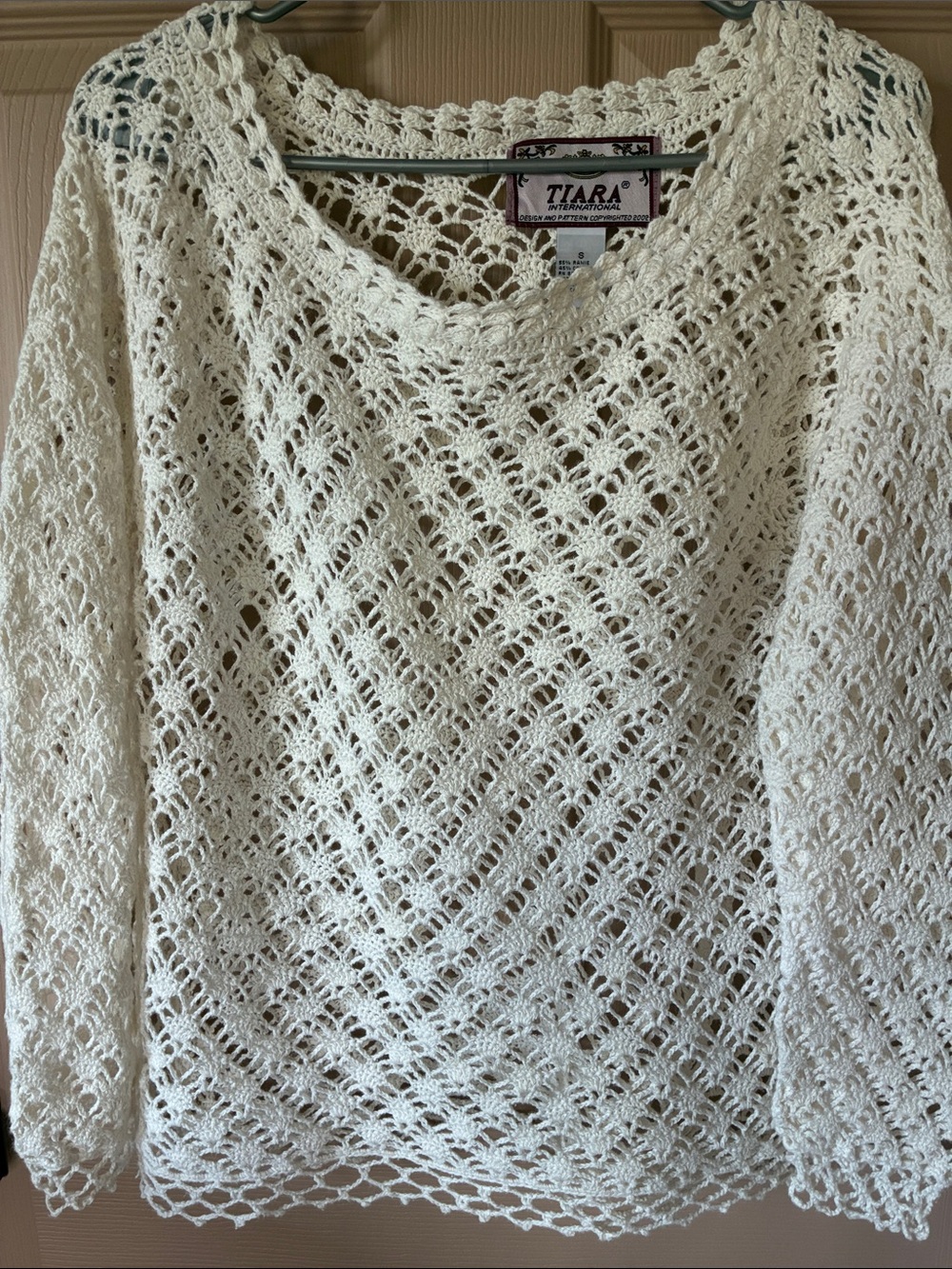 Tiara Cream Open-Weave Scoop Neck Sweater